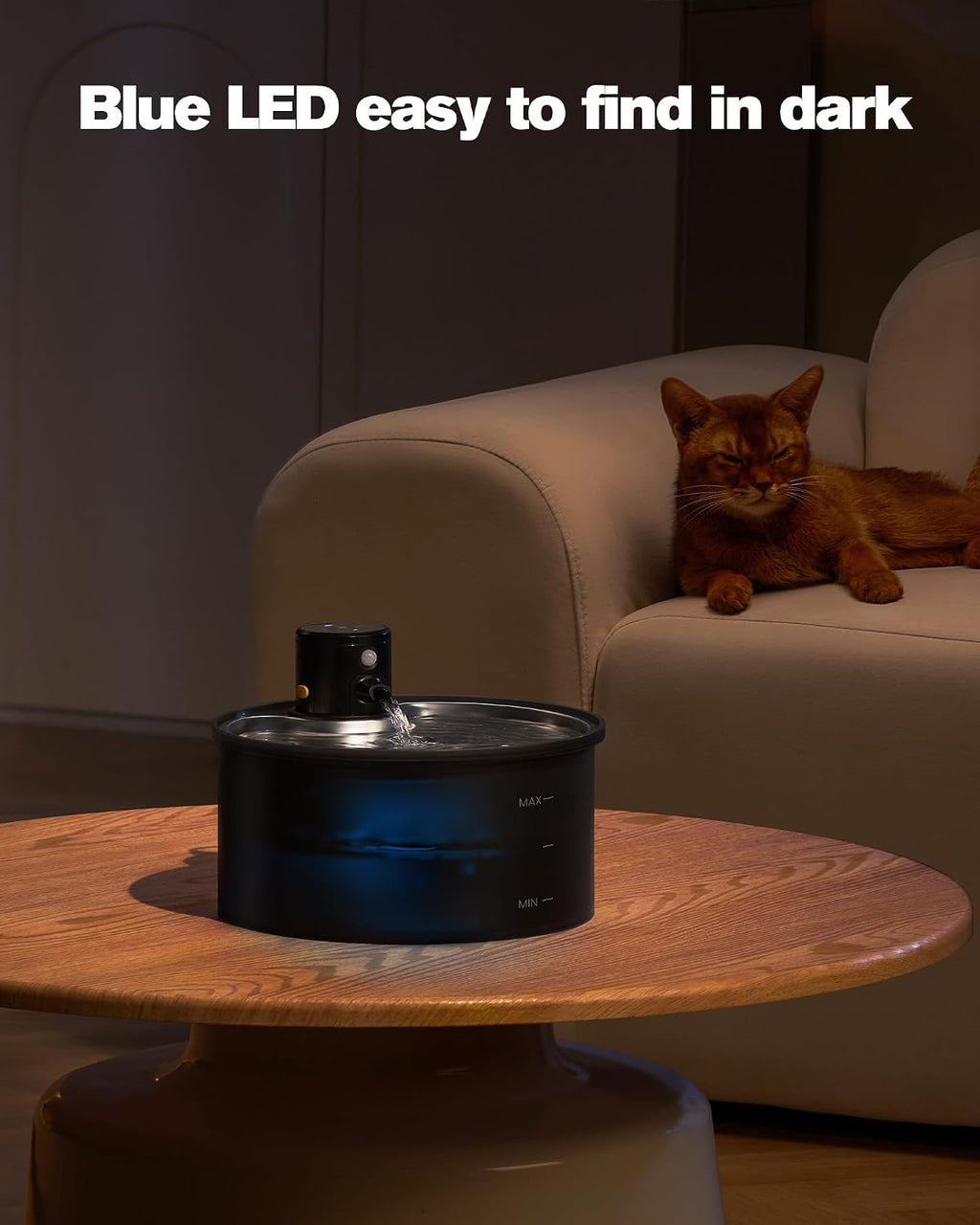 VKIMISS cordless cat water fountain, 3.2 litre, black with stainless steel drinking tray