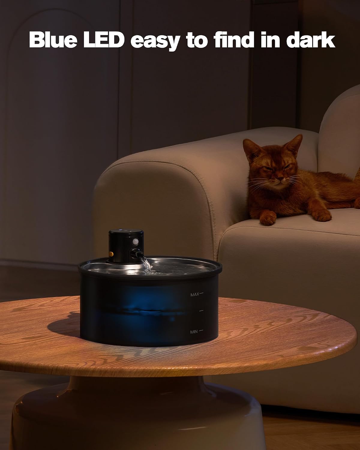 VKIMISS cordless cat water fountain, 3.2 litre, black with stainless steel drinking tray