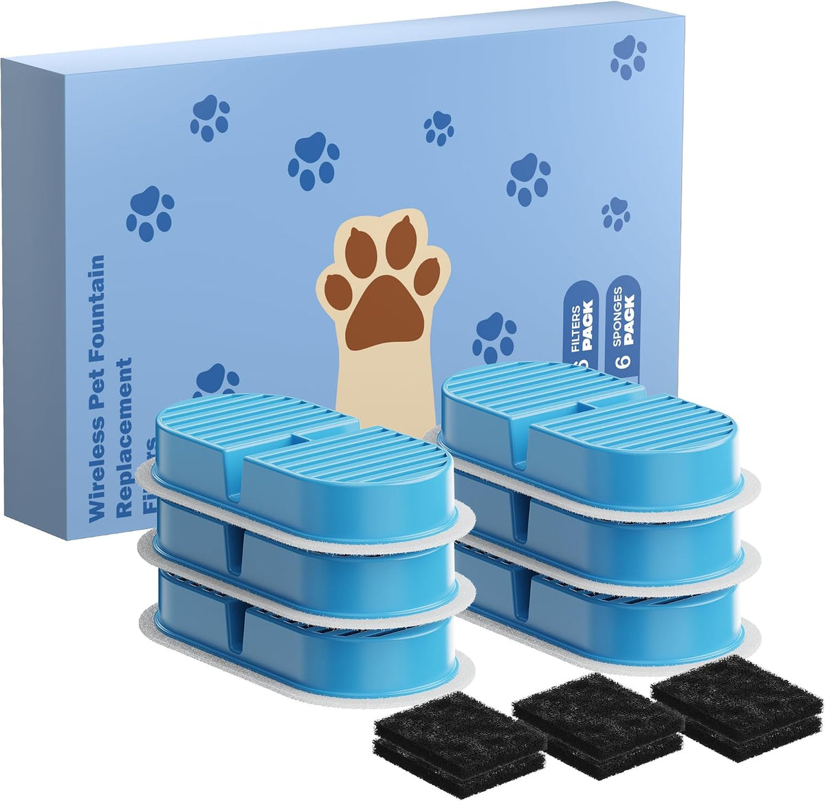 VKIMISS cat water fountain replacement filters, 6 carbon filters and 6 sponge filters
