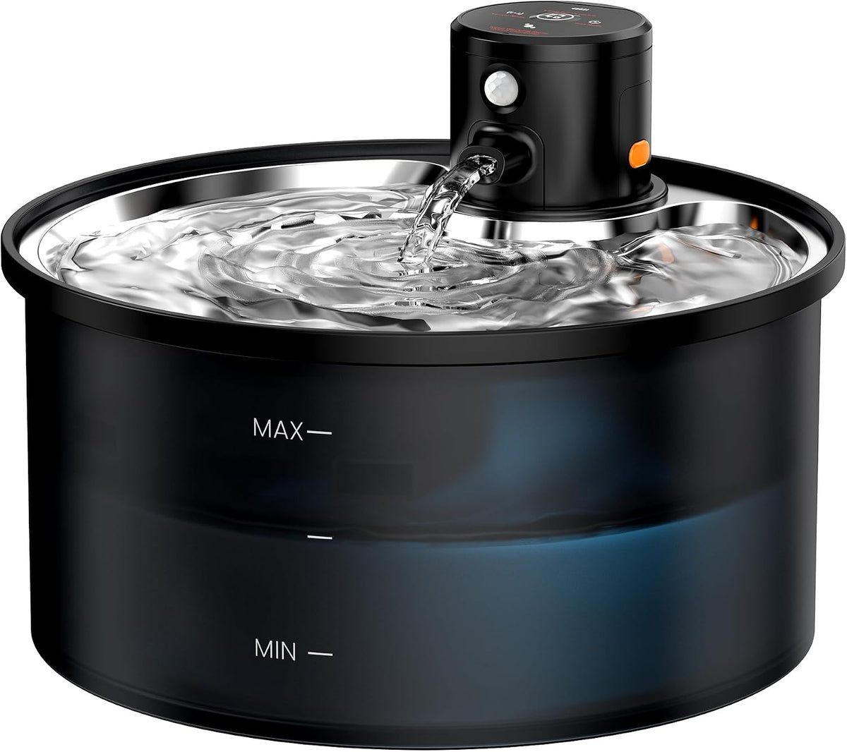 VKIMISS cordless cat water fountain, 3.2 litre, black with stainless steel drinking tray