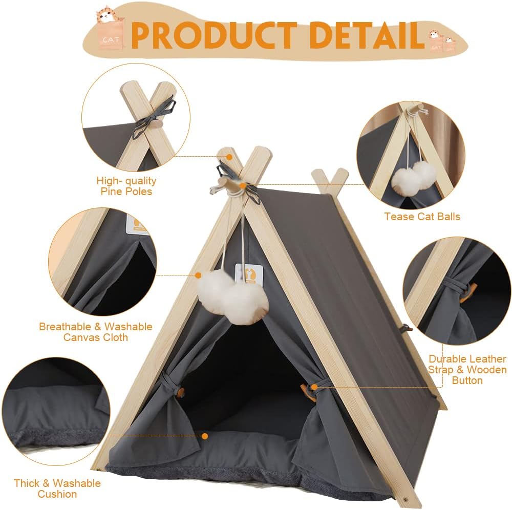 Large Washable Canvas Pet Cat Dog Tent House